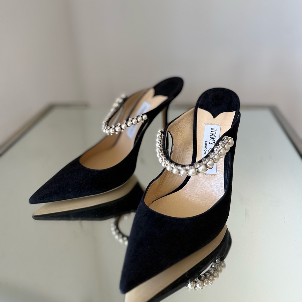 New JIMMY CHOO Bing Suede Pearl-Embellished Mules $1,195 38 - Picture 9 of 11